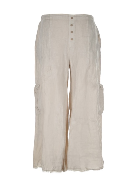 XCVI Pants - XCVI Linen Cargo Crop Pants L NWT Wide Leg Pull On Raw Hem Beige